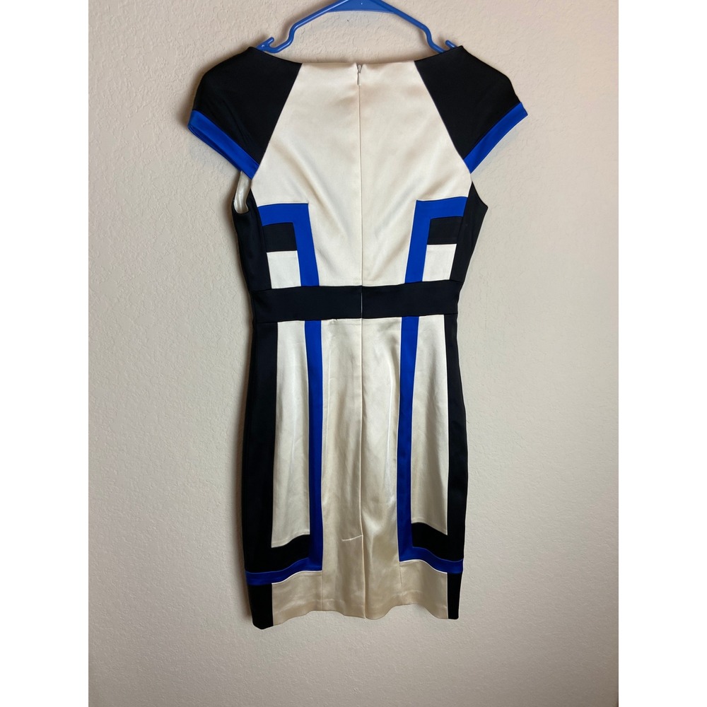Jax Black Ivory Blue Dress Geometric Cocktail Party Career Women's Size 2 - Picture 7 of 7